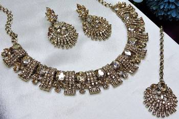 Gold yellow gold premium designer american diamond and stone work necklace set 2