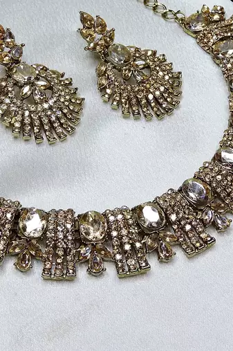 Gold yellow gold premium designer american diamond and stone work necklace set
