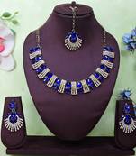 Blue yellow gold premium designer american diamond and stone work necklace set