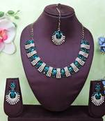 Green yellow gold premium designer american diamond and stone work necklace set
