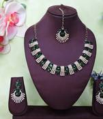 Green yellow gold premium designer american diamond and stone work necklace set