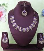 Purple yellow gold premium designer american diamond and stone work necklace set