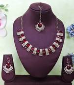 Maroon yellow gold premium designer american diamond and stone work necklace set