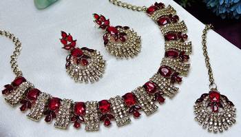 Maroon yellow gold premium designer american diamond and stone work necklace set 3