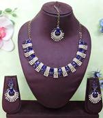 Blue yellow gold premium designer american diamond and stone work necklace set