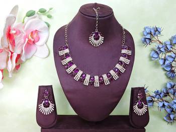 Purple yellow gold premium designer american diamond and stone work necklace set 1