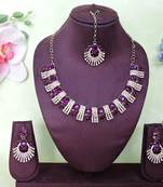 Purple yellow gold premium designer american diamond and stone work necklace set