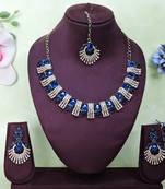 Blue yellow gold premium designer american diamond and stone work necklace set