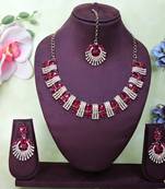 Pink yellow gold premium designer american diamond and stone work necklace set