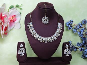 White yellow gold premium designer american diamond and stone work necklace set 1