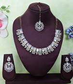 White yellow gold premium designer american diamond and stone work necklace set