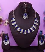 Blue rose gold premium designer american diamond and stone work necklace set