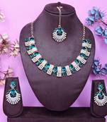 Green rose gold premium designer american diamond and stone work necklace set