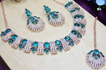 Green rose gold premium designer american diamond and stone work necklace set 3