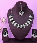 Green rose gold premium designer american diamond and stone work necklace set