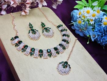 Green rose gold premium designer american diamond and stone work necklace set 2