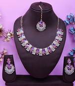Purple rose gold premium designer american diamond and stone work necklace set