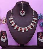 Maroon rose gold premium designer american diamond and stone work necklace set