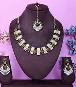 Green rose gold premium designer american diamond and stone work necklace set
