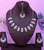 Blue rose gold premium designer american diamond and stone work necklace set