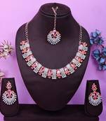 Pink rose gold premium designer american diamond and stone work necklace set