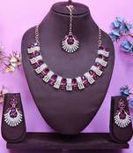 Purple rose gold premium designer american diamond and stone work necklace set