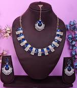 Blue rose gold premium designer american diamond and stone work necklace set