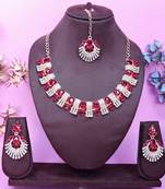 Pink rose gold premium designer american diamond and stone work necklace set