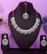 White rose gold premium designer american diamond and stone work necklace set