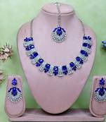 Blue rhodium premium designer american diamond and stone work necklace set