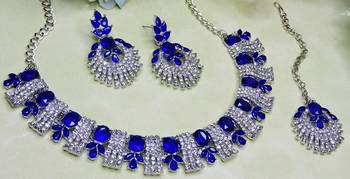 Blue rhodium premium designer american diamond and stone work necklace set 3