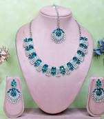Green rhodium premium designer american diamond and stone work necklace set