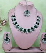 Green rhodium premium designer american diamond and stone work necklace set