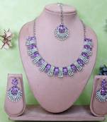 Purple rhodium premium designer american diamond and stone work necklace set