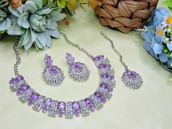 Purple rhodium premium designer american diamond and stone work necklace set 2