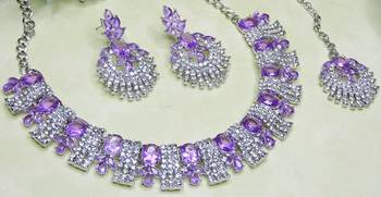 Purple rhodium premium designer american diamond and stone work necklace set 3