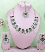 Green rhodium premium designer american diamond and stone work necklace set