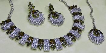Green rhodium premium designer american diamond and stone work necklace set 3