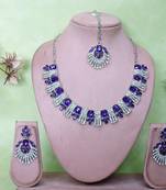 Blue rhodium premium designer american diamond and stone work necklace set
