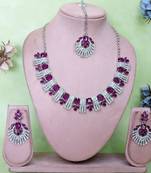 Purple rhodium premium designer american diamond and stone work necklace set