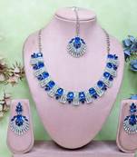 Blue rhodium premium designer american diamond and stone work necklace set