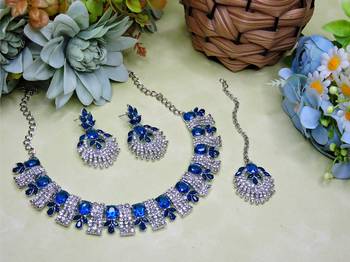 Blue rhodium premium designer american diamond and stone work necklace set 2