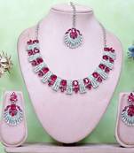 Pink rhodium premium designer american diamond and stone work necklace set