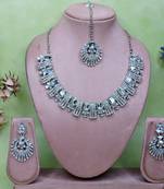 White rhodium premium designer american diamond and stone work necklace set