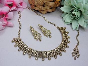 Gold yellow gold premium designer american diamond and stone work necklace set 2