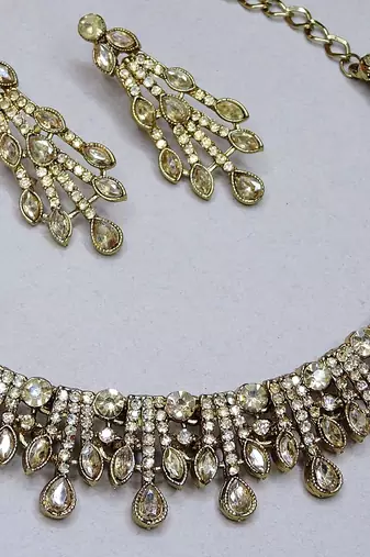 Gold yellow gold premium designer american diamond and stone work necklace set