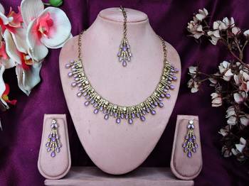Purple yellow gold premium designer american diamond and stone work necklace set 1
