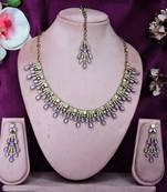 Purple yellow gold premium designer american diamond and stone work necklace set