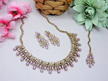 Purple yellow gold premium designer american diamond and stone work necklace set 2