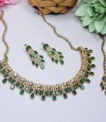 Green yellow gold premium designer american diamond and stone work necklace set